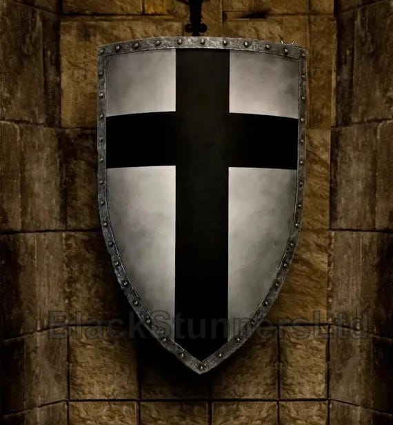 Black Cross Templar Shield | Medieval Steel Knight Battle Shield | Knight Warrior Battle Steel Shield | LARP Battle Ready Warrior Shield