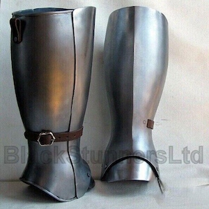 Medeltida benskenor i stål | Par benskenor i riddarrustning för lajv, cosplay och återskapande | Handsmidda medeltida benskenor i stål