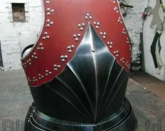 LARP中世鎧キュイラス胸当て | 再現やコスプレのための革張りゴシック胸当て | スチール製ファンタジー戦士キュイラス
