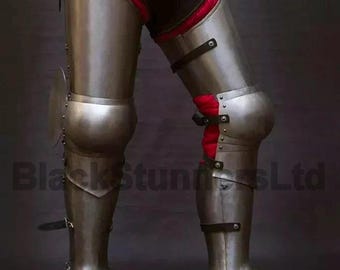 Medieval Churburg Style Leg Armor Set | Knight Jousting Leg Armor, Steel Greaves With Upper Leg | 14th Century Medieval Knight Leg Armor