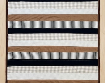 Edredón infantil a rayas azul marino y beige, manta de algodón hecha a mano para niños pequeños, ropa de cama para guardería, regalo para baby shower