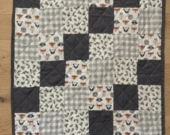 Edredón infantil con motivos del bosque – Animales del bosque, ropa de cama de algodón para la habitación del bebé, regalo hecho a mano para baby shower