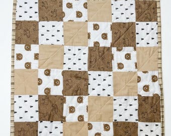 Edredón rústico de retazos con diseño de oso, decoración infantil con temática de bosque, manta para cuna, edredón para bebé.