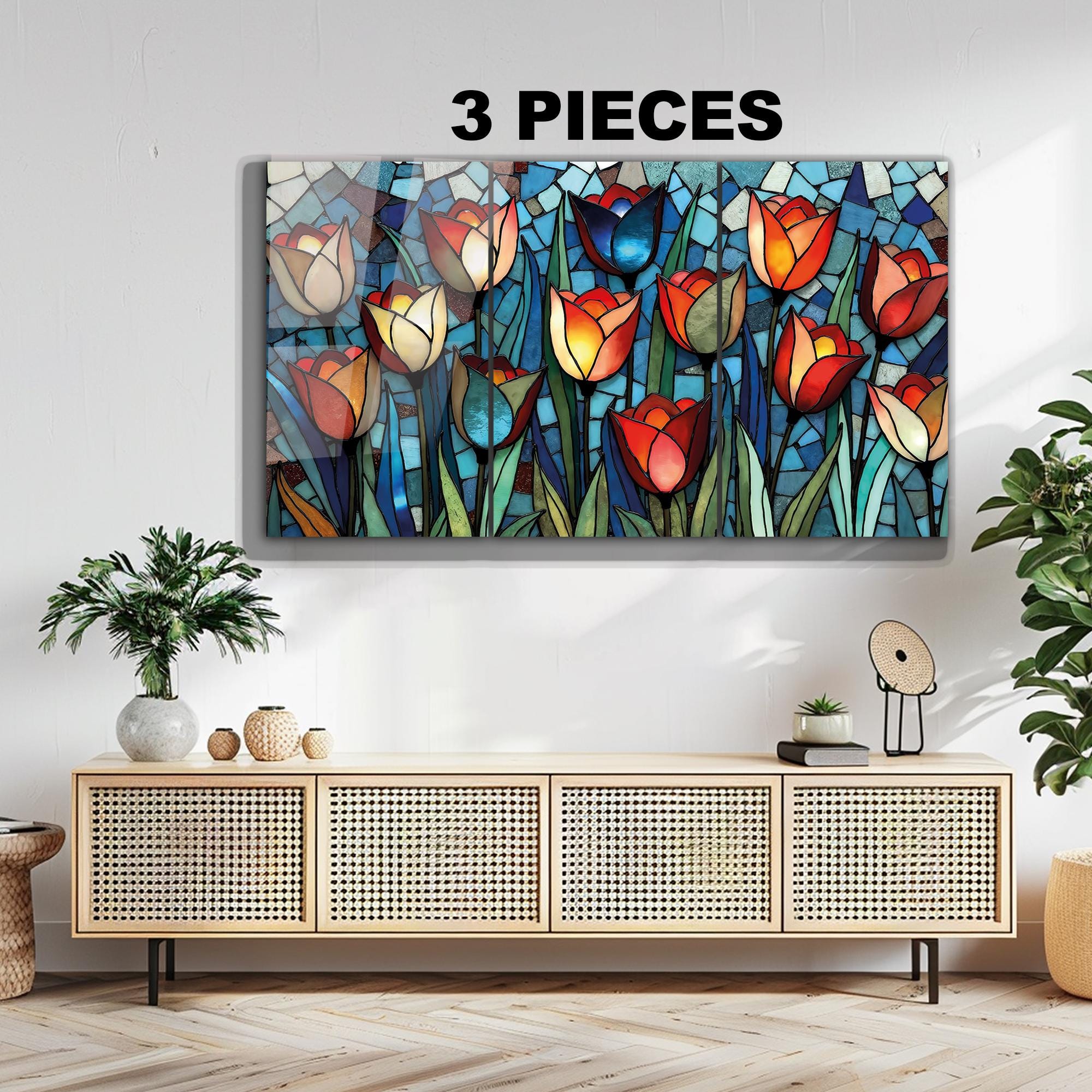 Tempered Glass Wall Art Tulip Flowers, Stained Glass Floral Decor ...