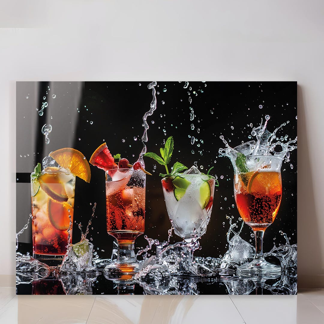 Cocktail Splash Frame Cocktail Splash Glass Wall Art, Colorful Kitchen Decor, Luxury Tempered ...