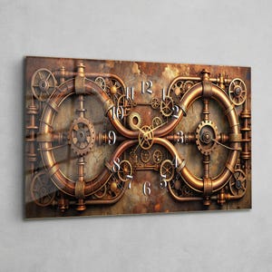 Bronzen Steampunk Glazen Wandklok, Industriële Tandwielen Kunst, Grote Stille Klok, Moderne Woonkamerdecoratie, Niet-tikkende Klok van Gehard Glas