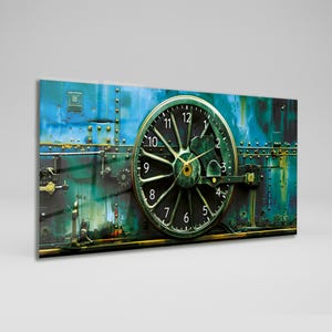 Reloj de pared de cristal extragrande, 43x20", estilo industrial ferroviario, reloj de cristal moderno y silencioso, regalo de decoración rústica de lujo de gran tamaño para la oficina en color verde azulado.