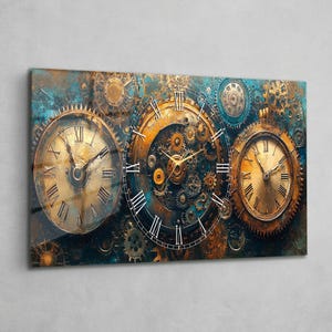 Très grande horloge murale en verre, art du mécanisme à triple engrenage 43 x 20 pouces, horloge en verre moderne silencieuse, décoration de bureau industrielle de luxe surdimensionnée