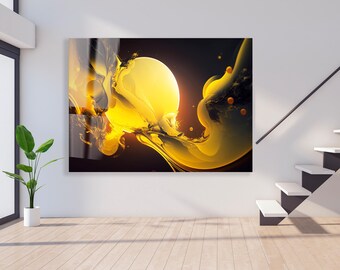 Arte mural abstracto dorado, impresión moderna en lienzo de lujo, arte fluido dorado, decoración de pared contemporánea, obra de arte de gran tamaño.