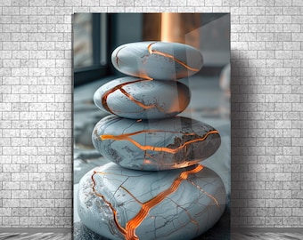 Zen Stone Tempered Glass Wall Art, Modern Abstract Glass Wall Decor, Luxury Spa UV Printed Glass Panel, Minimalist Home Office Artwork