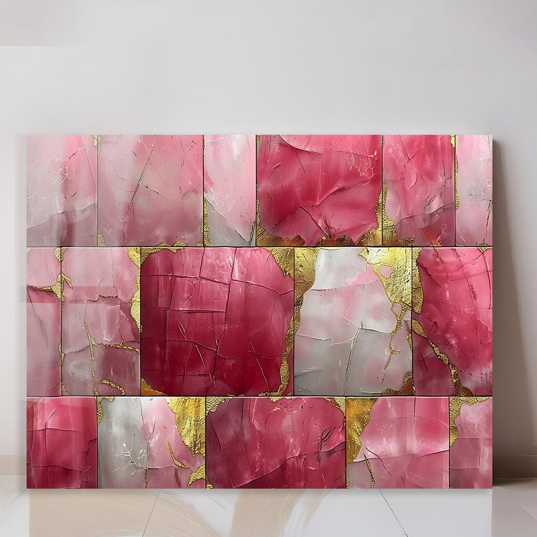 Pink Abstract Wall Art With Gold Accents – Modern Luxury Marble Texture ...