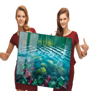 Underwater Gemstone Glass Wall Art, Emerald Ruby Nature Print, Luxury Aquatic Decor, Large Landscape Art, Unique Home Gift, Ready to Hang