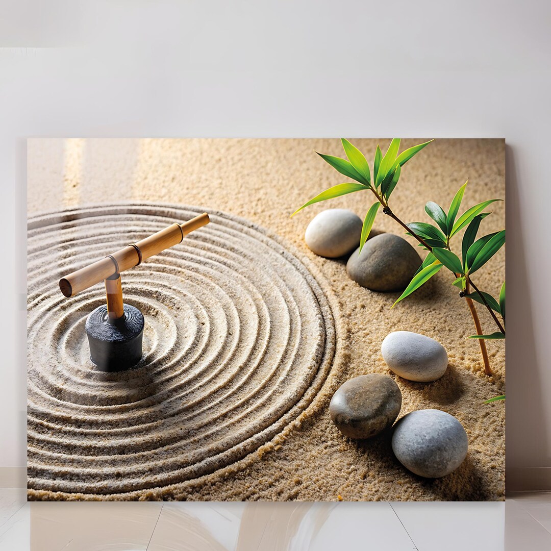 Zen Garden Glass Wall Art, Japanese Sand Meditation Decor, Luxury ...