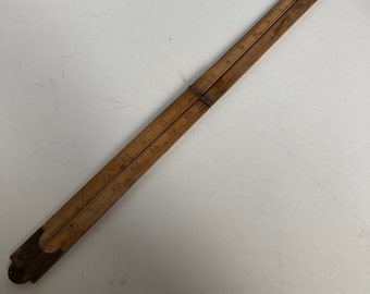 Vintage Measuring Stick Box Wood and Brass Folding 3ft Ruler Made in England