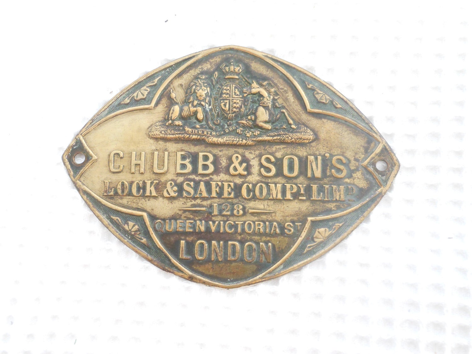 Vintage Chubb and Sons Queen Victoria Brass Plaque Sign English Lock Smiths 