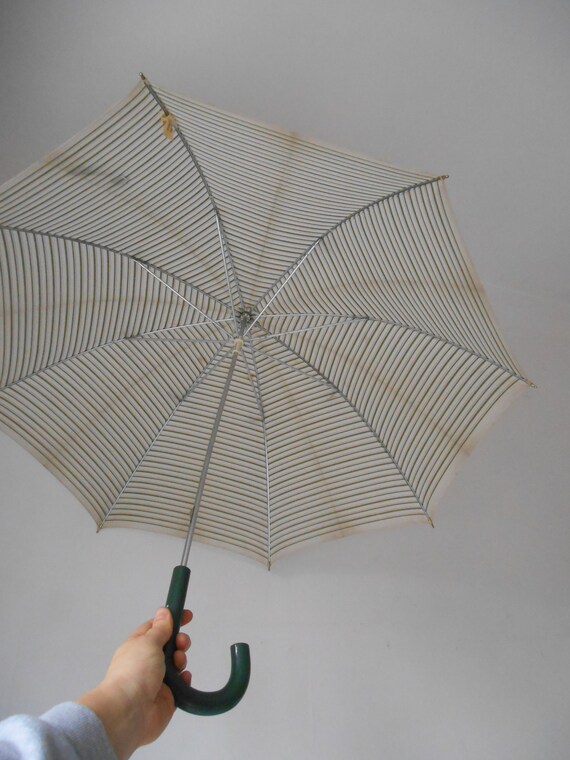 Umbrella stripey Pale Green and Grey coloured Vin… - image 3