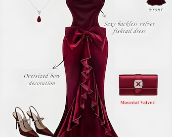Robe sirène à épaules dénudées en velours et satin : robe de soirée à volants et ruban