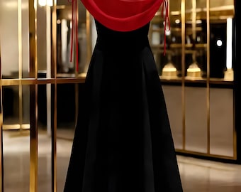 Robe trapèze noire et blanche aux couleurs contrastées : robe de soirée asymétrique aux épaules obliques
