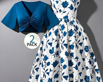 Ensemble 2 pièces robe nuisette fleurie et haut : longue robe d'été bohème superposée, tenue de vacances de printemps