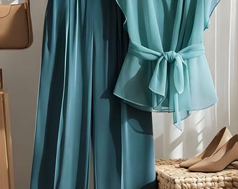 Ensemble de vacances 2 pièces pour femme : tenue d'aspect lin pour maman