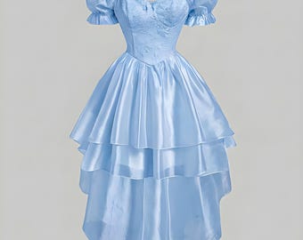 Cadeau pour la Fête des Mères : élégante robe midi en jacquard à manches bouffantes | Robe longue fleurie à volants