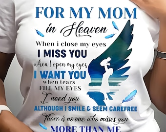 Chemise commémorative Mom in Heaven : t-shirt graphique ailes d'ange, cadeau du souvenir