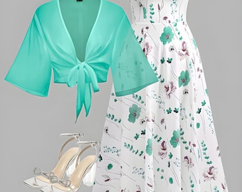 Ensemble robe longue et cardigan en mousseline de soie à fleurs grande taille romantique : tenue pour le goûter 2 pièces