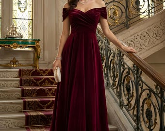 FÊTE DES MÈRES - Robe vintage en velours émeraude avec poches : robe de soirée trapèze à encolure en V
