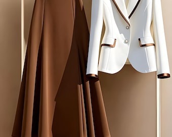 Ensemble blazer bordeaux pour femme à col montant pour la Fête des Mères : costume de luxe 2 pièces
