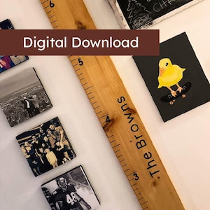 May include: A wooden ruler with the text "The Browns" and a "Digital Download" banner. The image also shows several small square photos and a black canvas with a yellow duck on a skateboard.