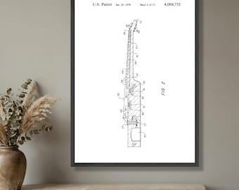 Lienzo con plano de patente técnica vintage, arte de sección transversal de instrumento musical de 1978, decoración de pared industrial, impresión en lienzo con diagrama de patente