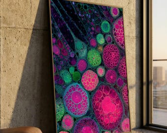 Vibrant Abstract Cellular Pattern Canvas, Colorful Microorganism Wall Art, Modern Science Inspired Decoration, Bold Nature Design Canvas