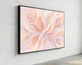 Lienzo abstracto floral en tonos suaves, arte mural de flores en tonos pastel, elegante decoración botánica, pintura moderna sobre lienzo, lámina decorativa para el hogar.