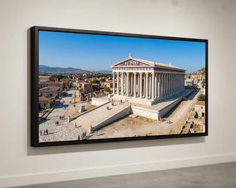 Antike römische Tempelarchitektur auf Leinwand, Wandbild mit klassischen Säulen, Kunstdruck historischer Gebäude, mediterrane Landschaftsdekoration, Zuhause