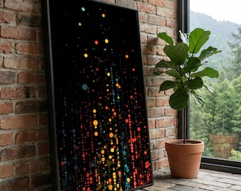 Vibrant Abstract Dots Canvas, Colorful Light Bokeh Wall Art, Modern Digital Art Print, Contemporary Home Decoration, Ready to Hang Canvas