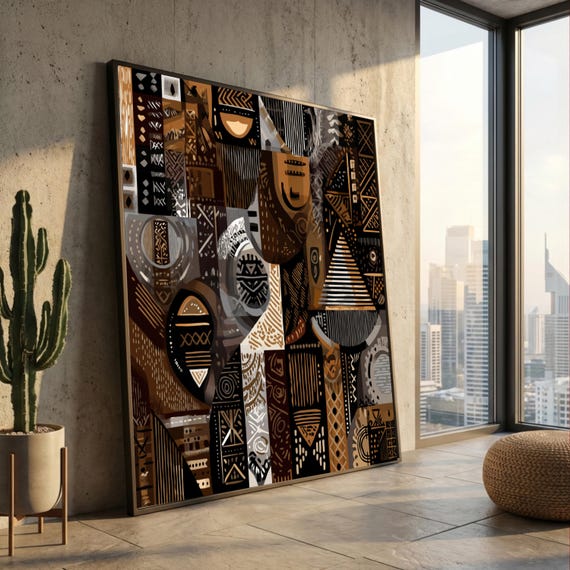 Abstract African Tribal Patterns Canvas, Ethnic Wall Art, Boho Home Décor, Geometric Brown Tones Canvas, Cultural Art Design, Ready to Hang
