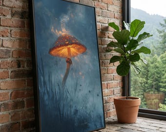Glühender Pilz Leinwand Wandkunst, Fantasy Wald Dekor, Magische Natur Landschaft, Beleuchtete Pilze Druck, Mystische Wald Leinwand