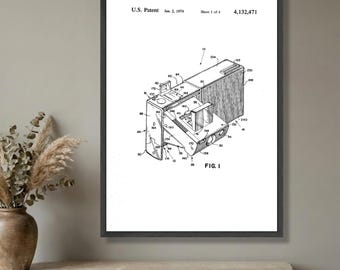 Lienzo con plano de patente de cámara Polaroid vintage, arte mural de fotografía retro, impresión de dibujo técnico, lienzo de diseño industrial, decoración del hogar