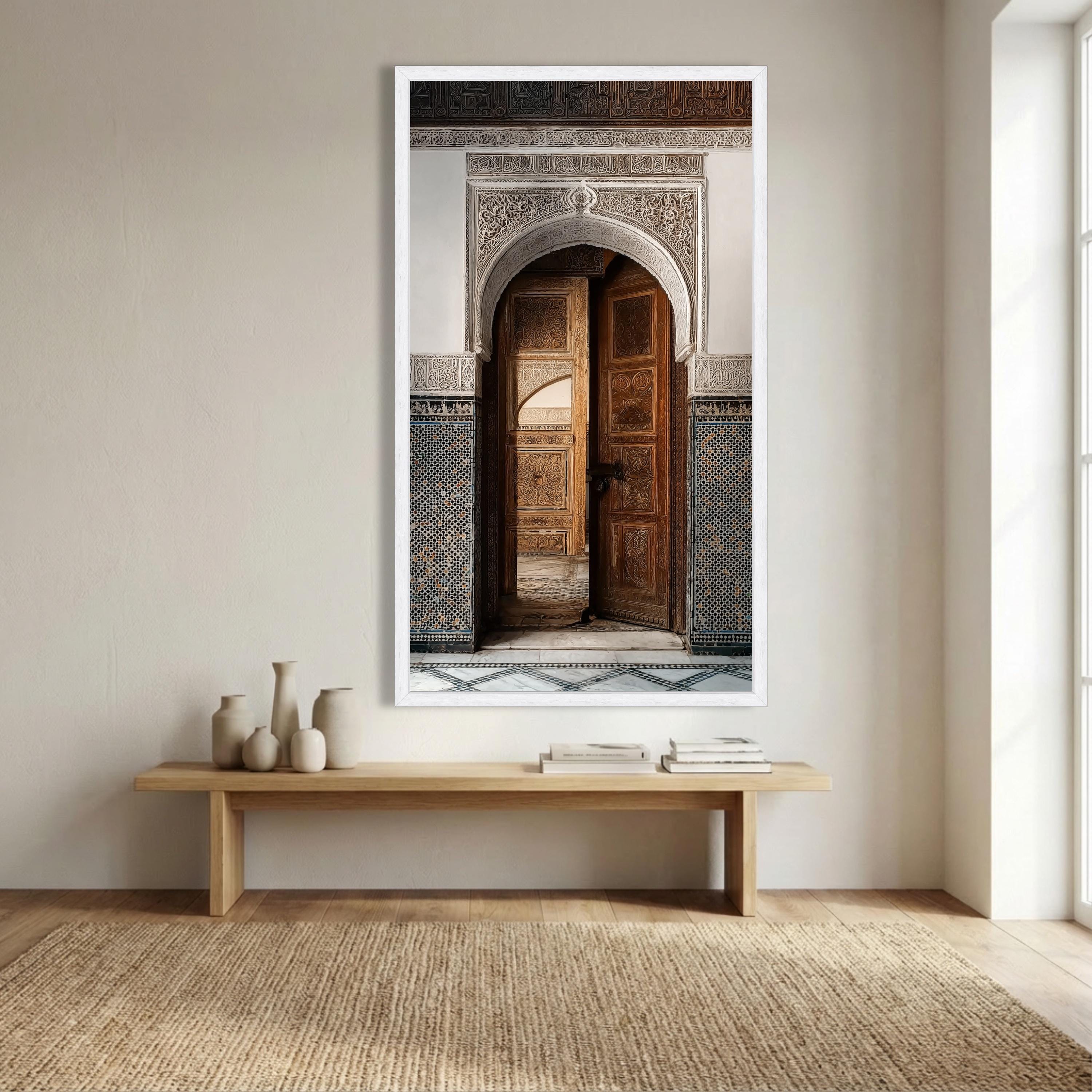 Ornate Moroccan Archway Canvas, Traditional Wooden Door Wall Art