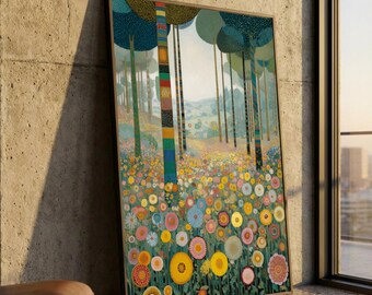 Colorful Forest Meadow Canvas, Abstract Floral Wall Art, Vibrant Nature Landscape Canvas, Artistic Garden Scene, Ready to Hang Home Decor