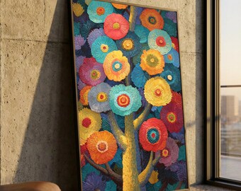 Vibrant Floral Burst Canvas, Colorful Abstract Flowers Wall Art, Textured Botanical Canvas Decoration, Modern Home Accent