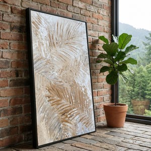 Print Palm Leaf Canvas Art, Neutral Beige Tropical Decor