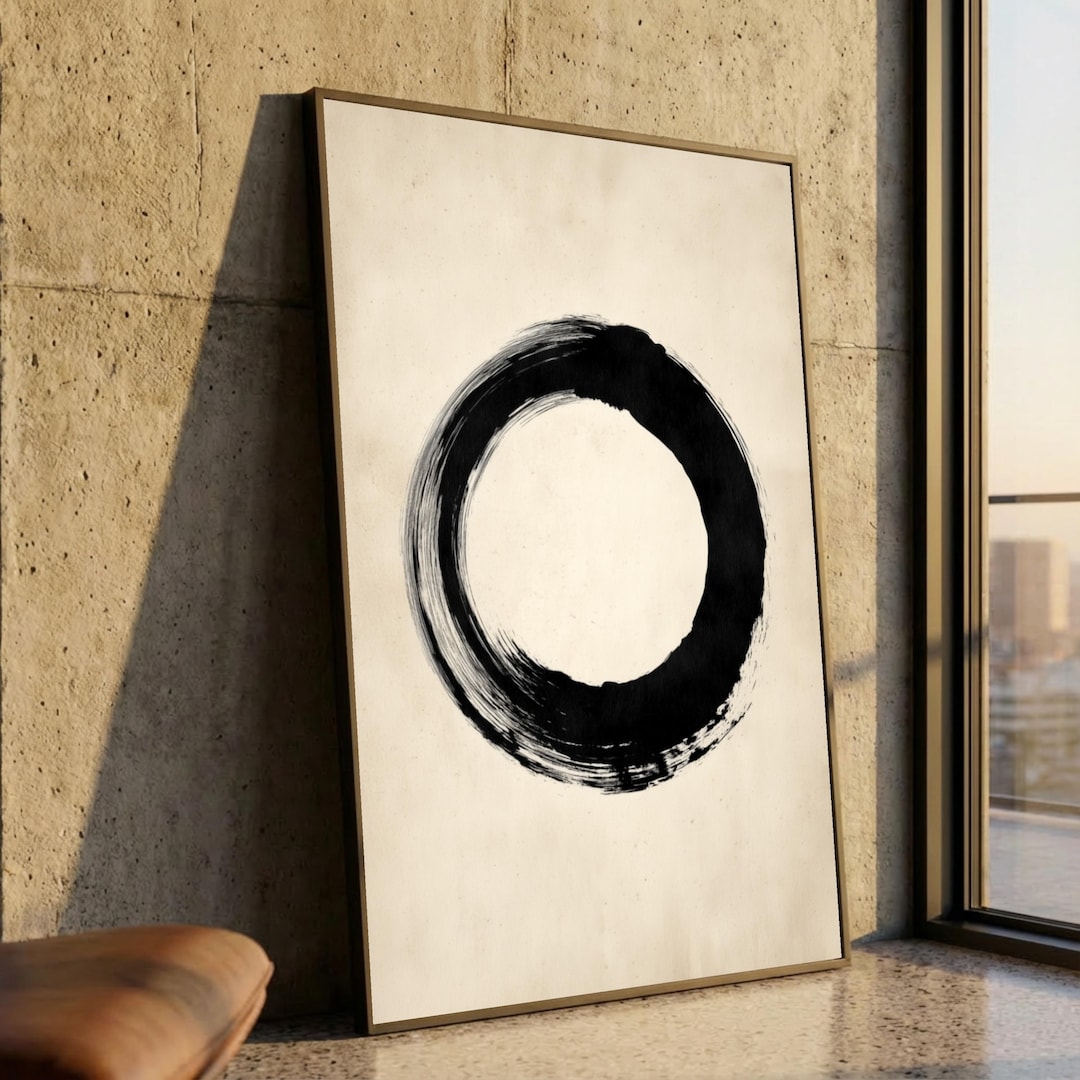 Zen Enso Circle Canvas, Minimalist Asian Wall Art, Black Brushstroke ...