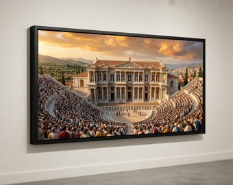 Antike römische Theaterszene auf Leinwand, Kunstdruck klassischer Architektur, Dekoration für historische Dramen, mediterrane Landschaftsmalerei, Zuhause