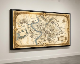 Vintage Ancient Rome Map Canvas, Roma Antiqua Wall Art, Roman Empire City Map, Historical Home Decor, Antique Style Canvas Print