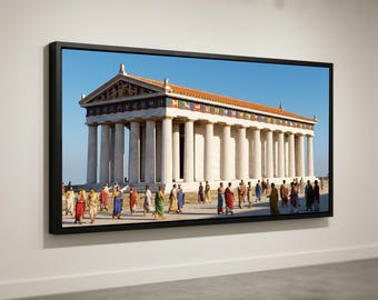 Antike griechische Tempel auf Leinwand, historische Parthenon-Architektur, klassische Ruinen auf Leinwand, mediterrane Kulturdekoration, Wandbild für Zuhause