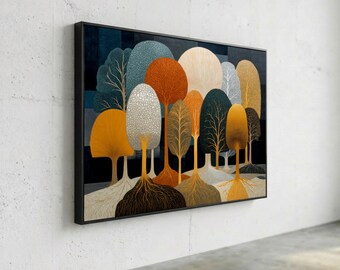 Abstract Autumn Trees Canvas Wall Art, Modern Forest Landscape, Textured Tree Silhouettes, Contemporary Nature Decor, Ready to Hang Canvas