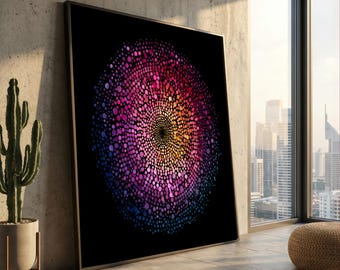 Abstract Colorful Dot Spiral Canvas Wall Art, Modern Geometric Design, Vibrant Pink Purple Blue Orange Decor, Contemporary Art for Home