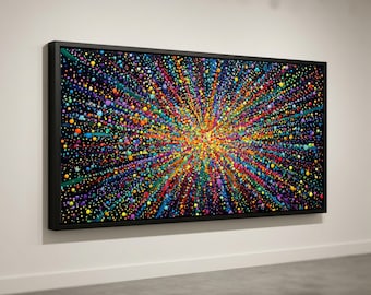 Vibrant Explosion Abstract Canvas, Colorful Dot Burst Wall Art, Modern Splatter Paint Design, Energy Decor, Ready to Hang Canvas Artwork