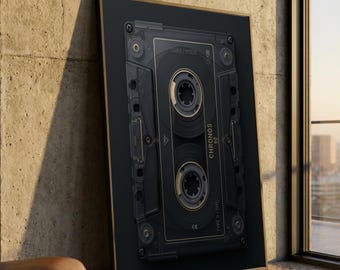 Cuadro decorativo de pared con diseño de cinta de casete vintage, diseño de audio retro, decoración musical, obra de arte de Sound Vision, impresión en lienzo nostálgica, listo para colgar.